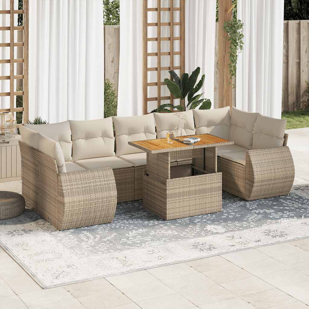 vidaXL 8-tlg. Garten-Sofagarnitur mit Kissen Beige Poly Rattan