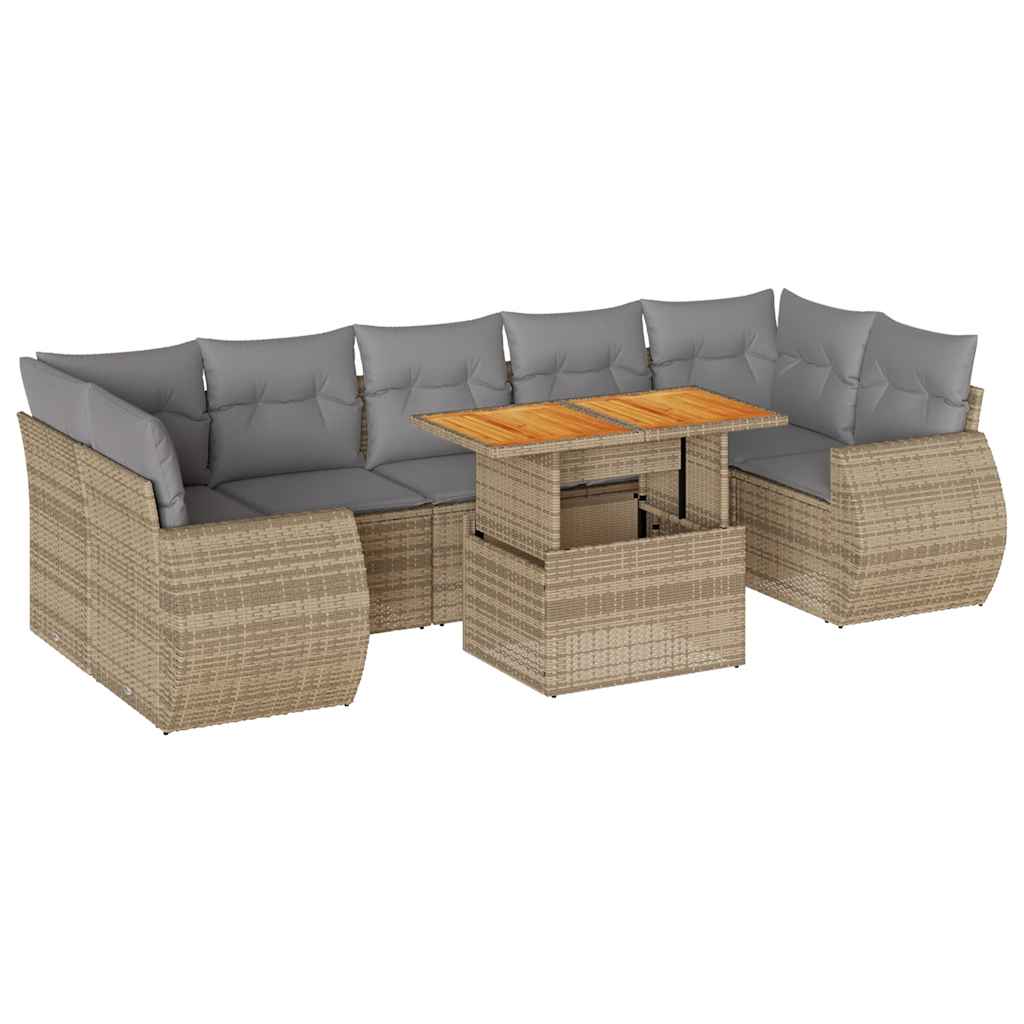 Thumbnail - vidaXL 8-tlg. Garten-Sofagarnitur mit Kissen Beige Poly Rattan