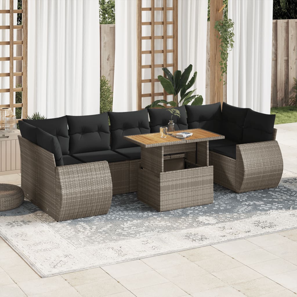 vidaXL 8-tlg. Garten-Sofagarnitur mit Kissen Grau Poly Rattan