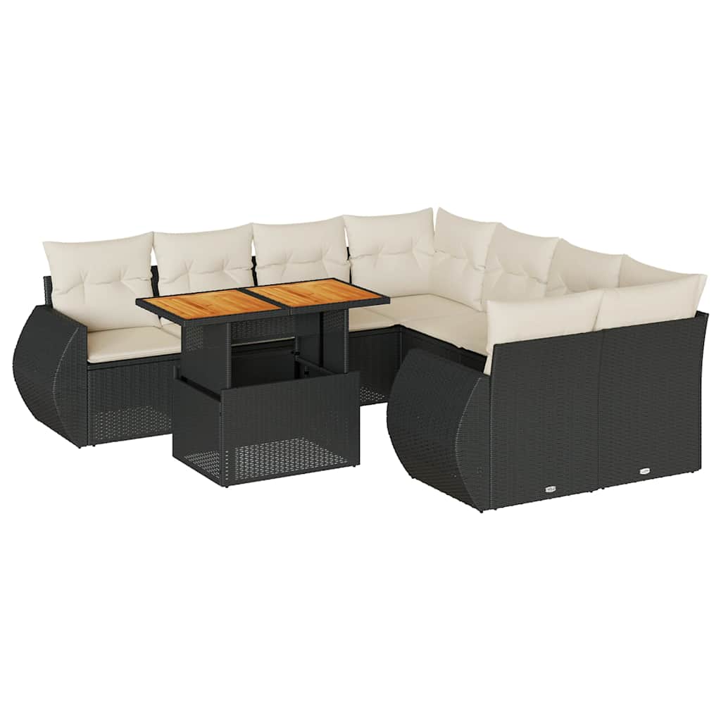 Thumbnail - vidaXL 9-tlg. Garten-Sofagarnitur mit Kissen Schwarz Poly Rattan
