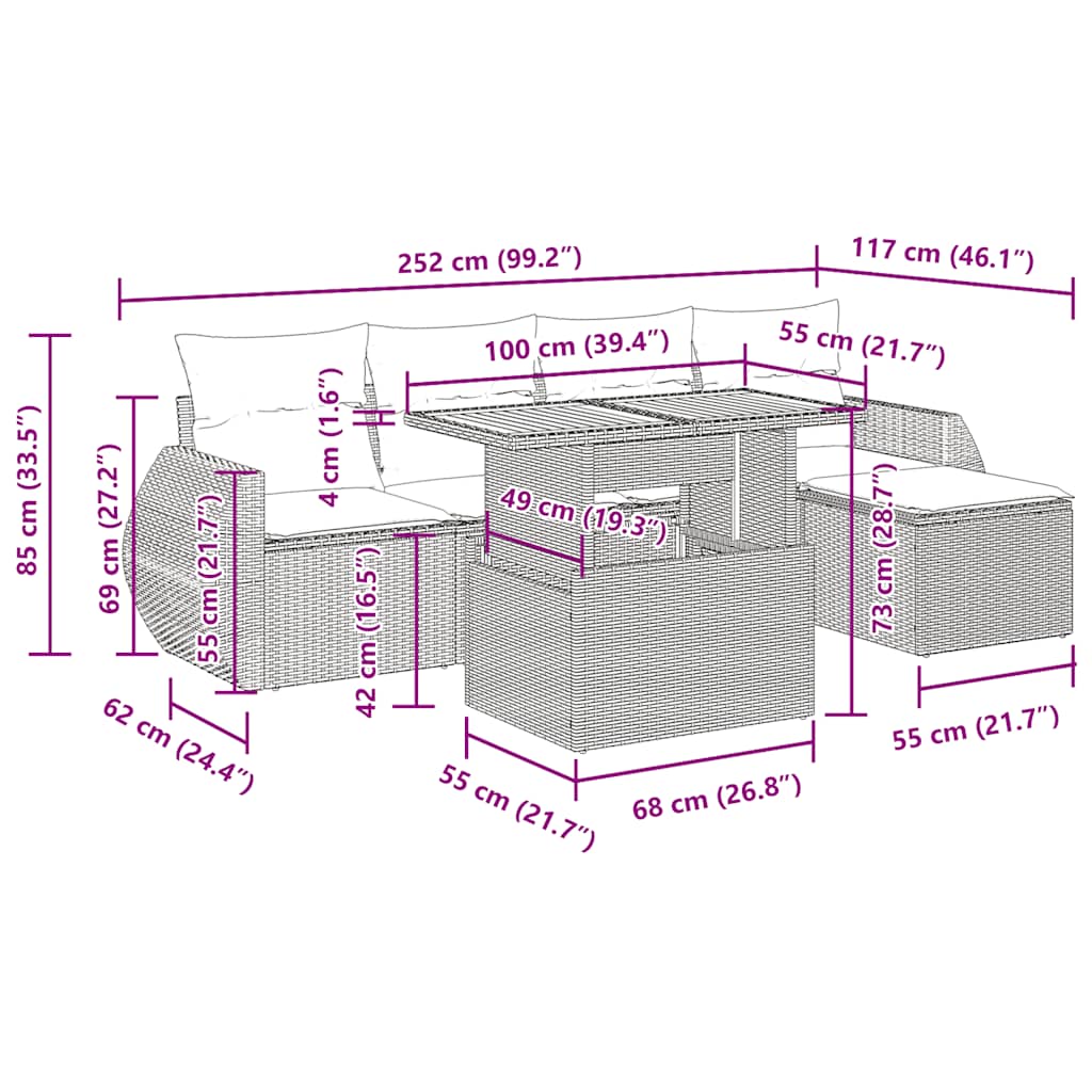 Vrtna sedežna garnitura 6-delna z blazinami črna poli ratan - slika 13