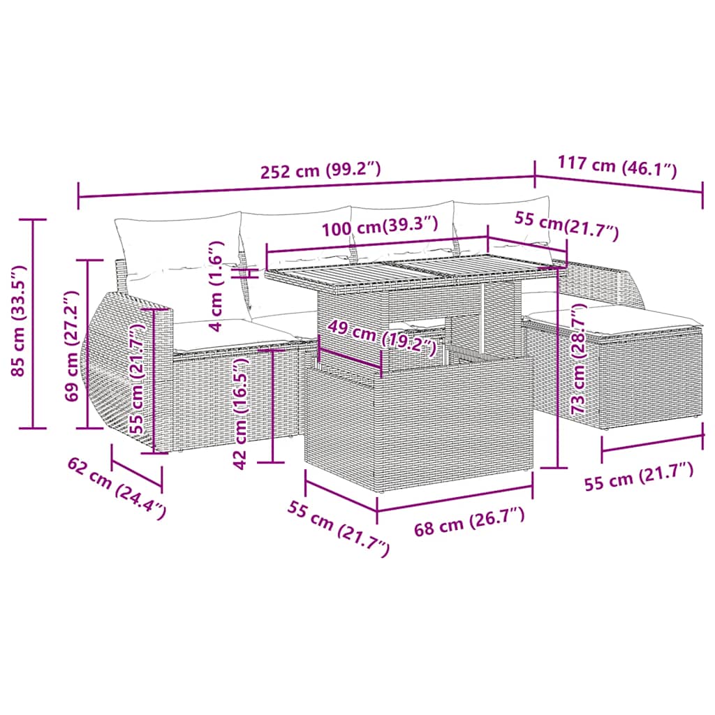 Vrtna sedežna garnitura 6-delna z blazinami črna poli ratan - slika 13