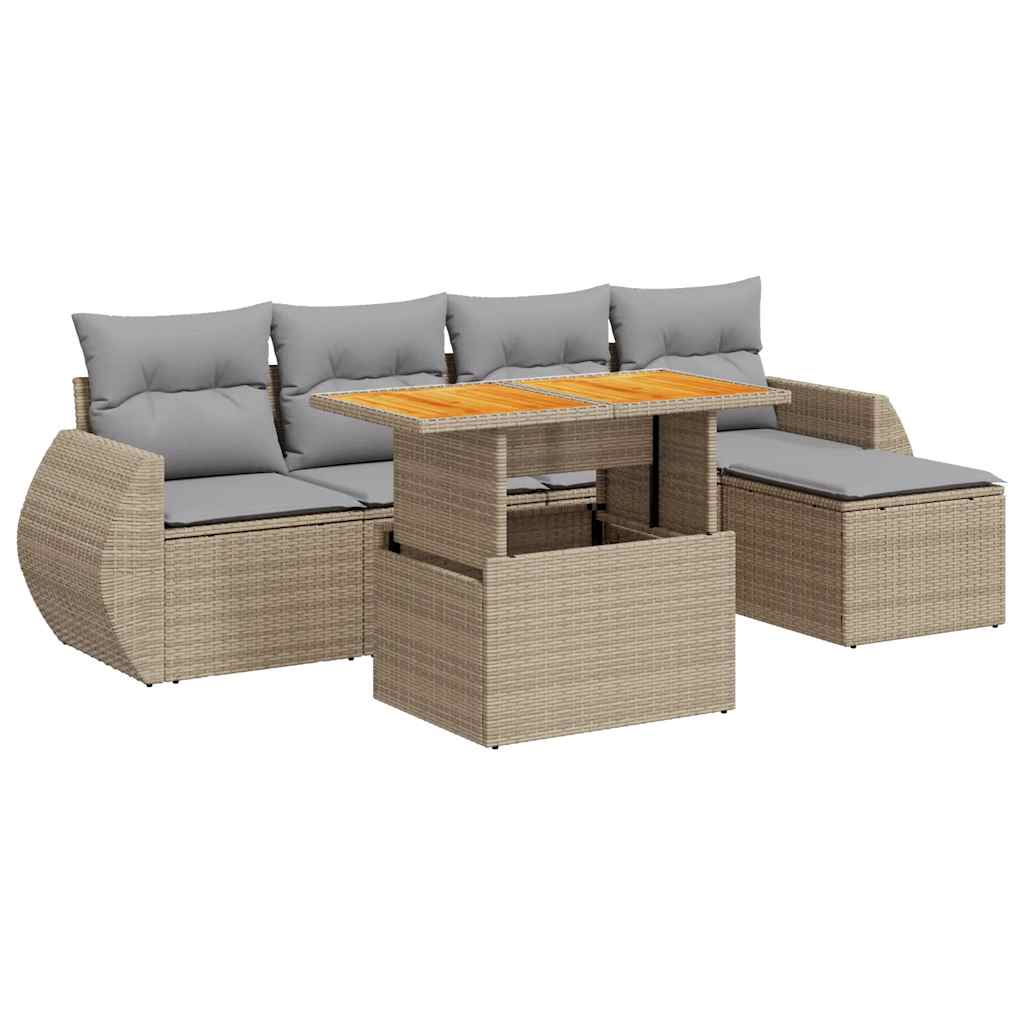 Thumbnail - vidaXL 6-tlg. Garten-Sofagarnitur mit Kissen Beige Poly Rattan