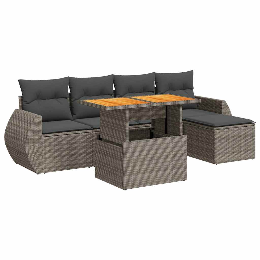 Thumbnail - vidaXL 6-tlg. Garten-Sofagarnitur mit Kissen Grau Poly Rattan