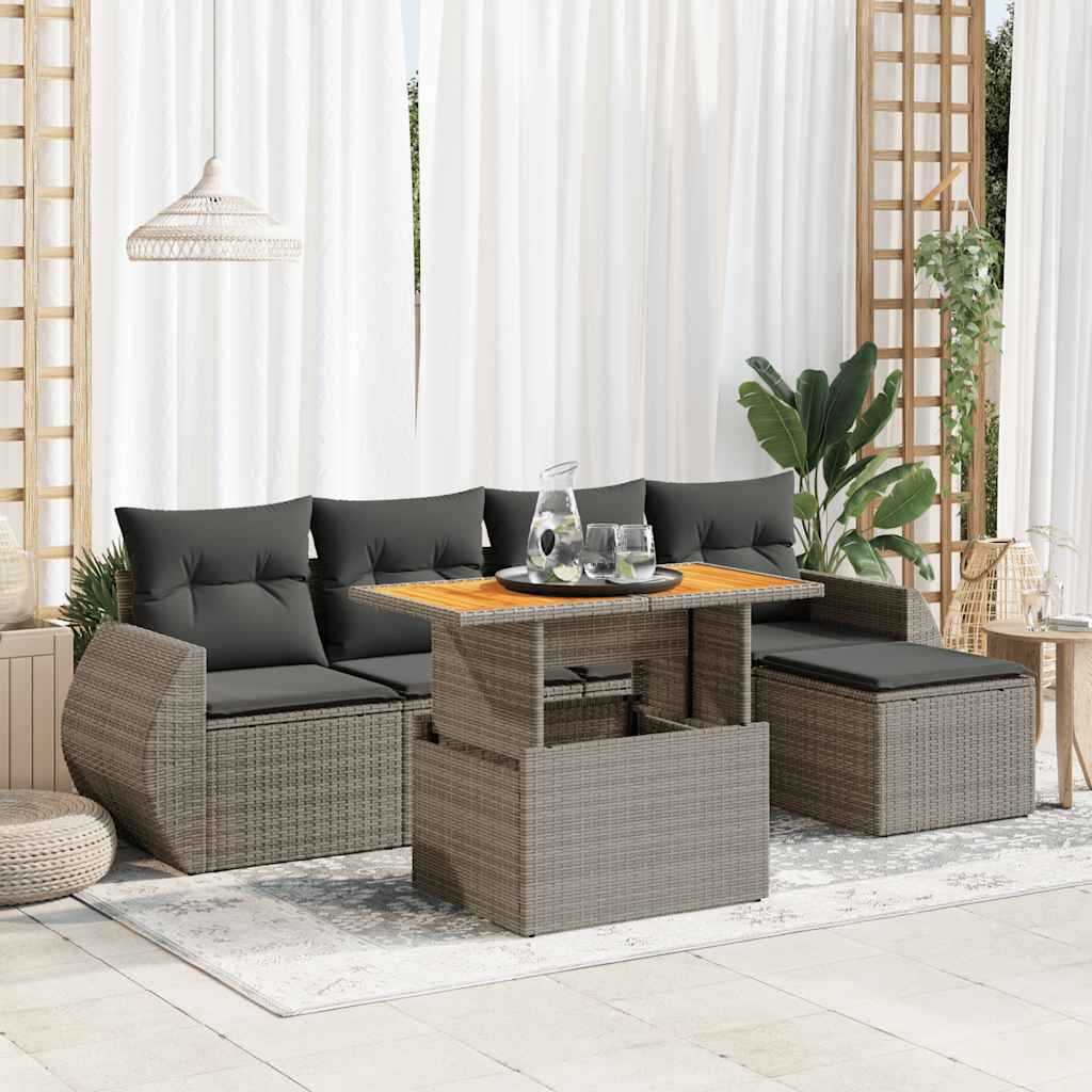 vidaXL 6-tlg. Garten-Sofagarnitur mit Kissen Grau Poly Rattan