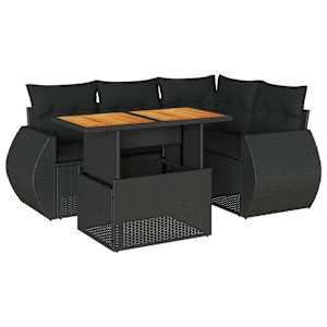 vidaXL 5-osaline aiadiivanikomplekt patjadega, must, pol&uuml;rotang