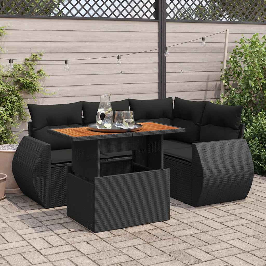 vidaXL Set mobilier de grădină cu perne, 5 piese, negru, poliratan