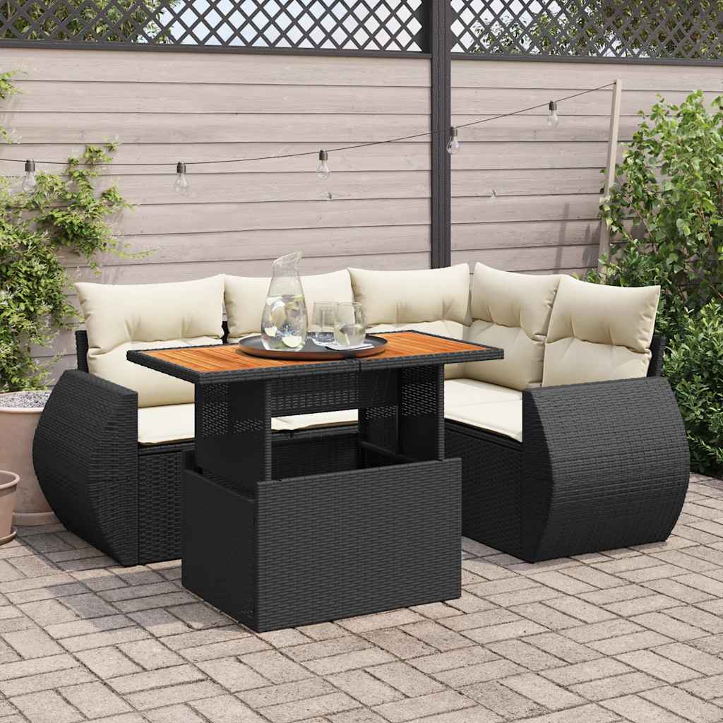 vidaXL Set mobilier de grădină cu perne, 5 piese, negru, poliratan