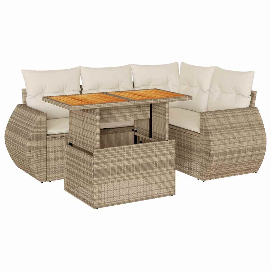 Thumbnail - vidaXL 5-tlg. Garten-Sofagarnitur mit Kissen Beige Poly Rattan