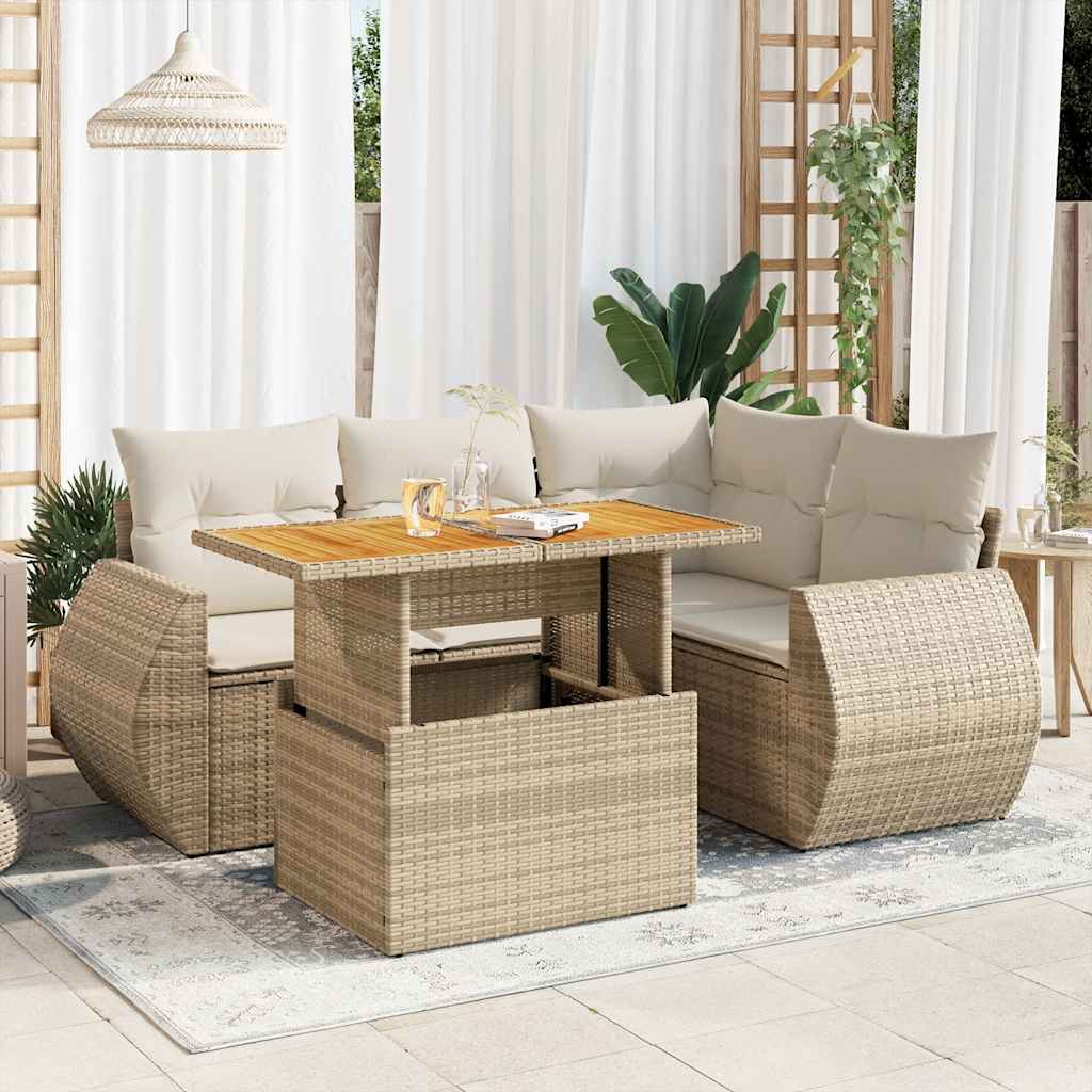 vidaXL Set canapele de grădină cu perne, 5 piese, bej, poliratan