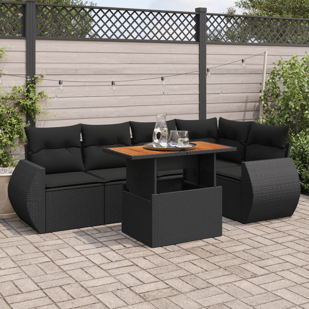 vidaXL 6-tlg. Garten-Sofagarnitur mit Kissen Schwarz Poly Rattan