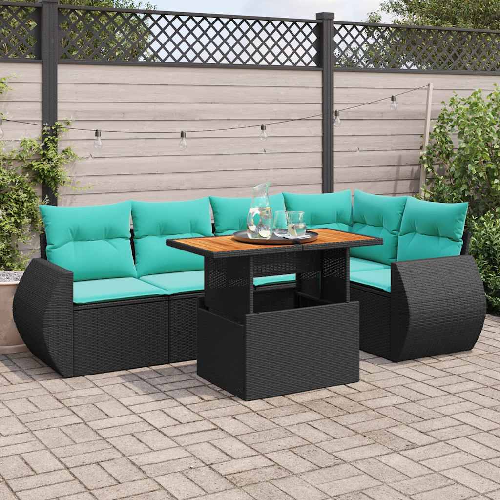 vidaXL Set mobilier de grădină cu perne, 6 piese, negru, poliratan