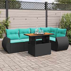 Vrtna sedežna garnitura 6-delna z blazinami črna poli ratan