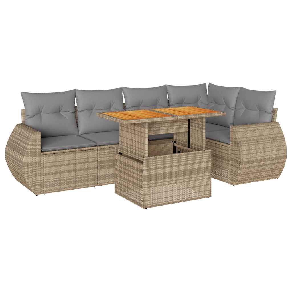 Thumbnail - vidaXL 6-tlg. Garten-Sofagarnitur mit Kissen Beige Poly Rattan