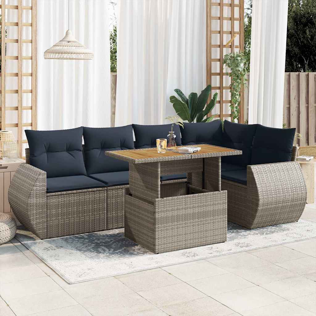 6-dijelni set vrtnih sofa od poliratana s jastucima sivi