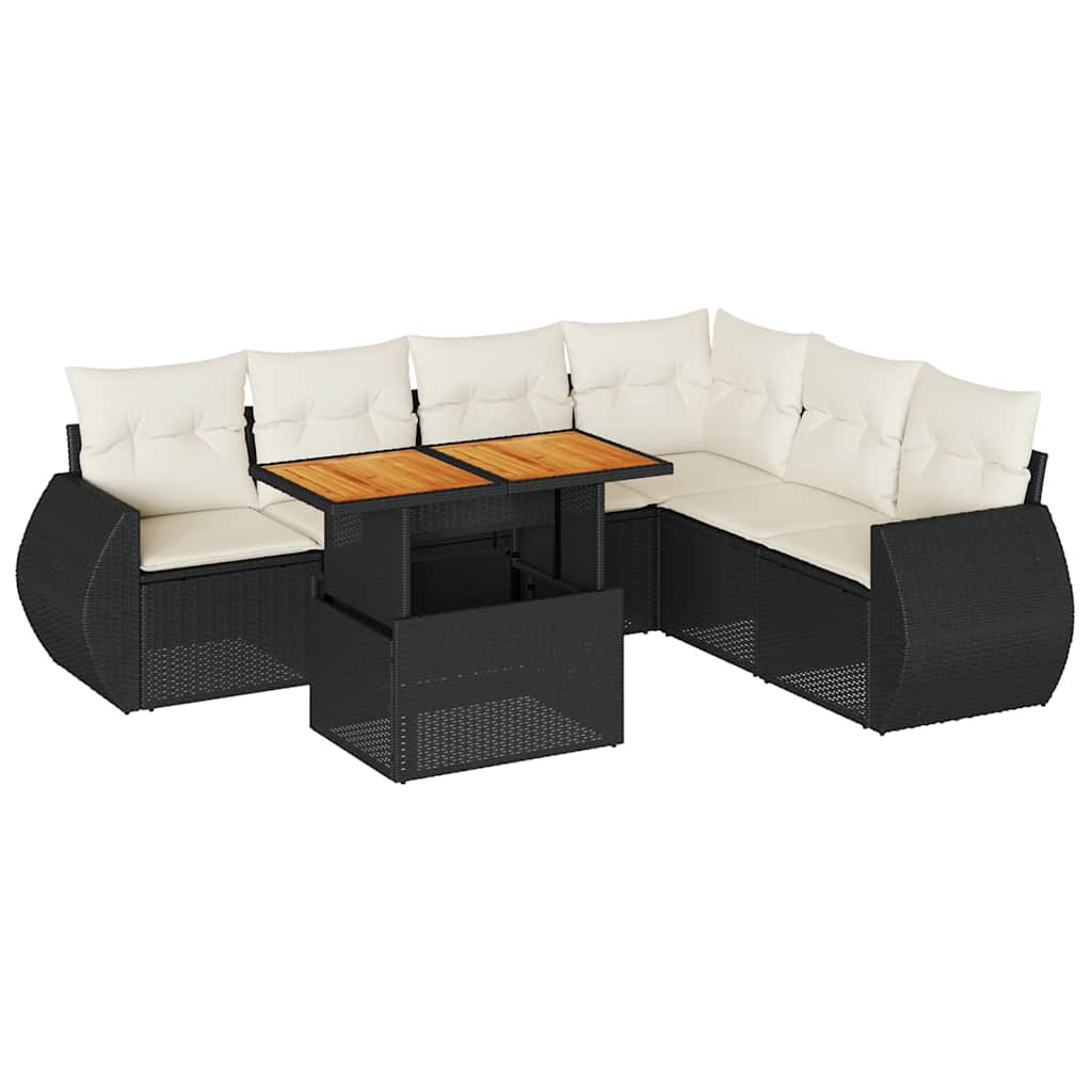 Thumbnail - vidaXL 7-tlg. Garten-Sofagarnitur mit Kissen Schwarz Poly Rattan