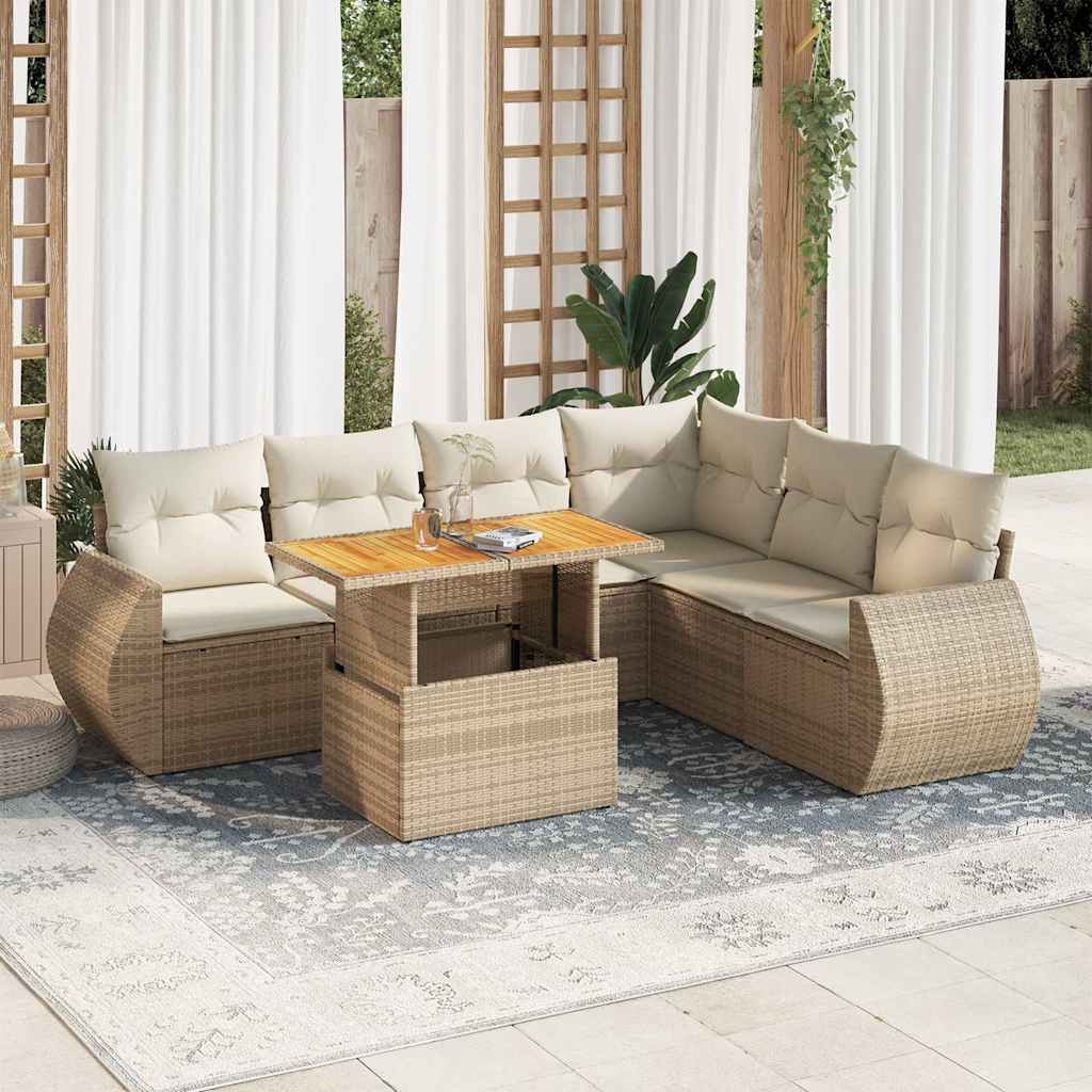 vidaXL Set canapele de grădină, 7 piese, cu perne, bej, poliratan