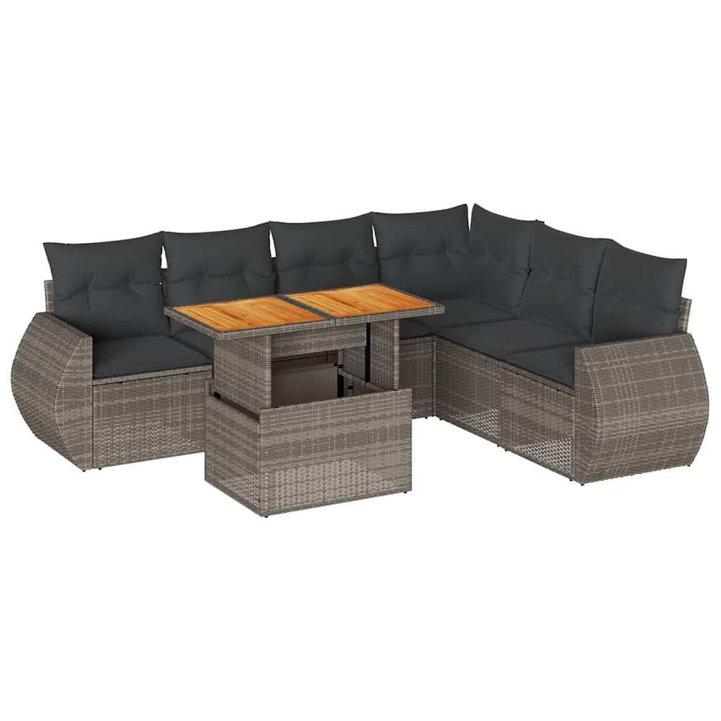 Thumbnail - vidaXL 7-tlg. Garten-Sofagarnitur mit Kissen Grau Poly Rattan