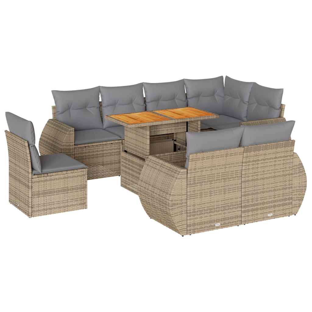 Thumbnail - vidaXL 9-tlg. Garten-Sofagarnitur mit Kissen Beige Poly Rattan