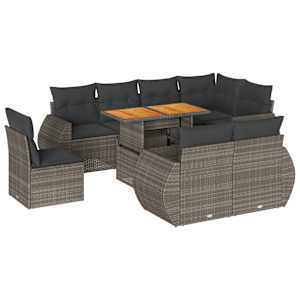 9dílná zahradní sedací souprava s poduškami šedá polyratan - obrázek 2