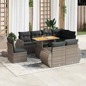 Vrtna sedežna garnitura 9-delna z blazinami siv poli ratan