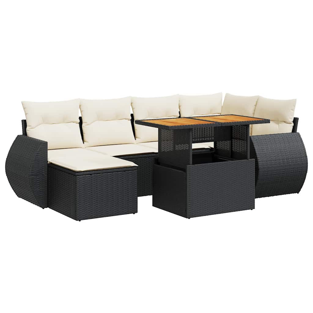 Thumbnail - vidaXL 7-tlg. Garten-Sofagarnitur mit Kissen Schwarz Poly Rattan