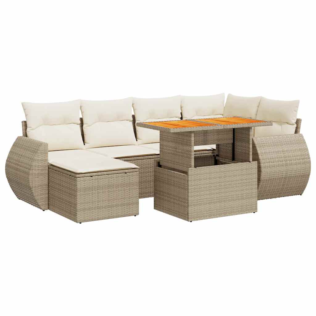 Thumbnail - vidaXL 7-tlg. Garten-Sofagarnitur mit Kissen Beige Poly Rattan