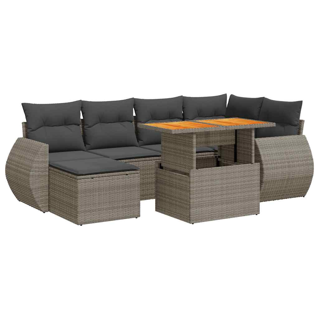 Thumbnail - vidaXL 7-tlg. Garten-Sofagarnitur mit Kissen Grau Poly Rattan