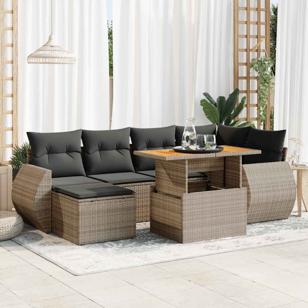 vidaXL 7-tlg. Garten-Sofagarnitur mit Kissen Grau Poly Rattan