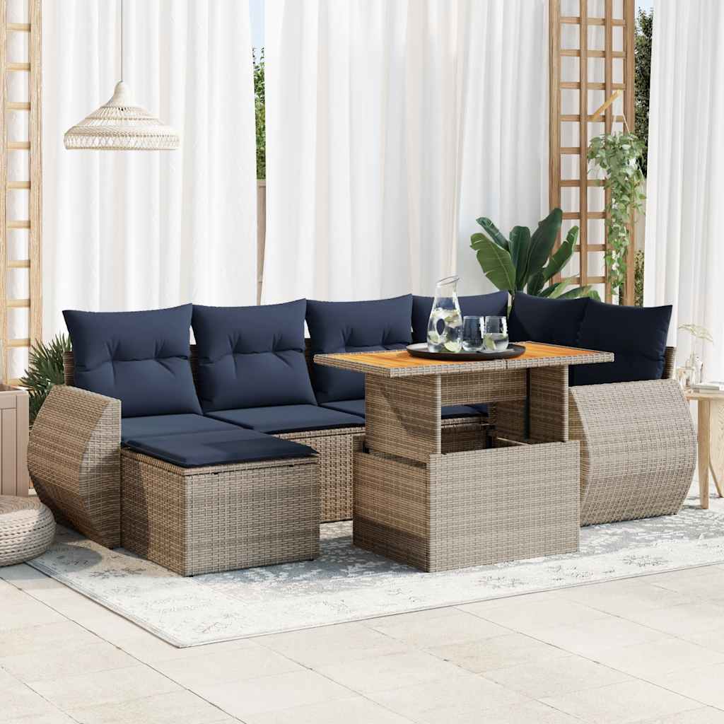 vidaXL 7-tlg. Garten-Sofagarnitur mit Kissen Grau Poly Rattan