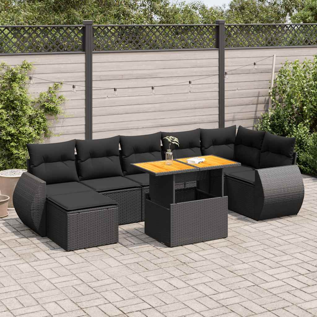 vidaXL Set mobilier de grădină cu perne, 8 piese, negru, poliratan