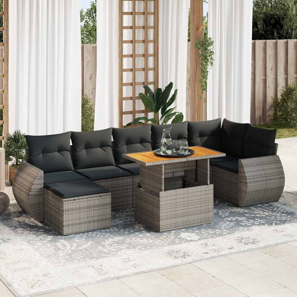 vidaXL 8-tlg. Garten-Sofagarnitur mit Kissen Grau Poly Rattan