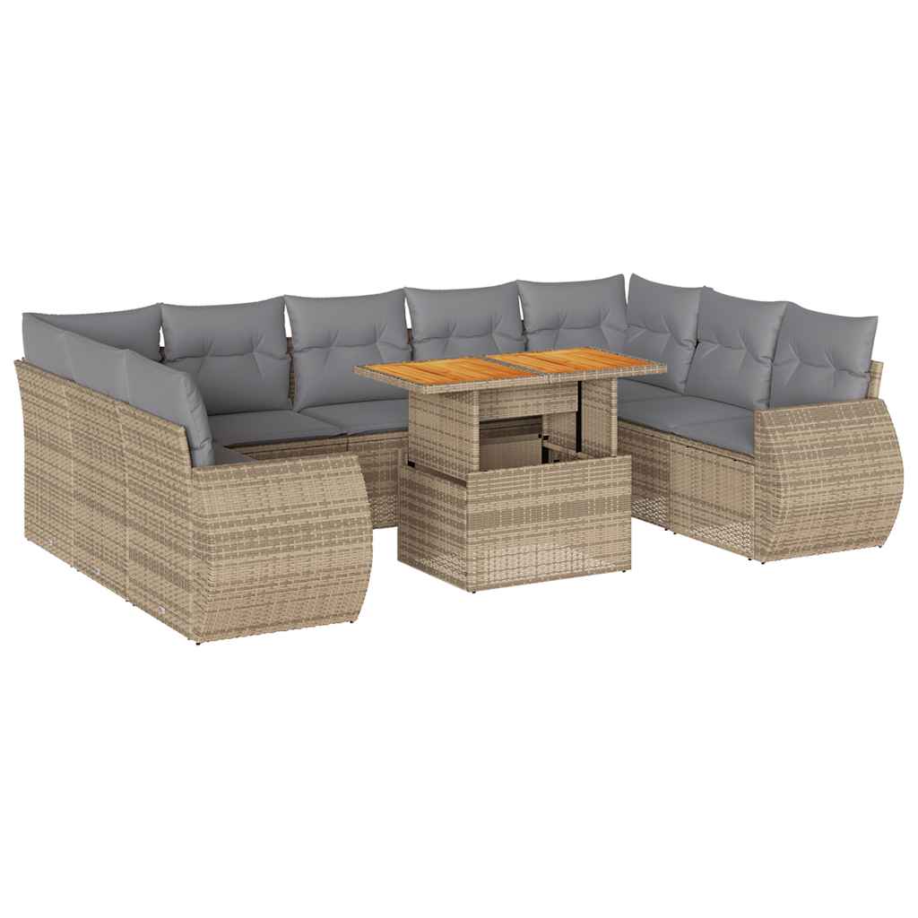 Thumbnail - vidaXL 10-tlg. Garten-Sofagarnitur mit Kissen Beige Poly Rattan