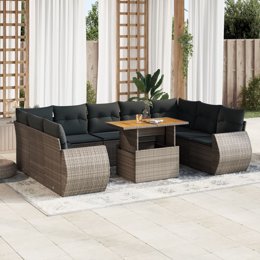 vidaXL 10-tlg. Garten-Sofagarnitur mit Kissen Grau Poly Rattan