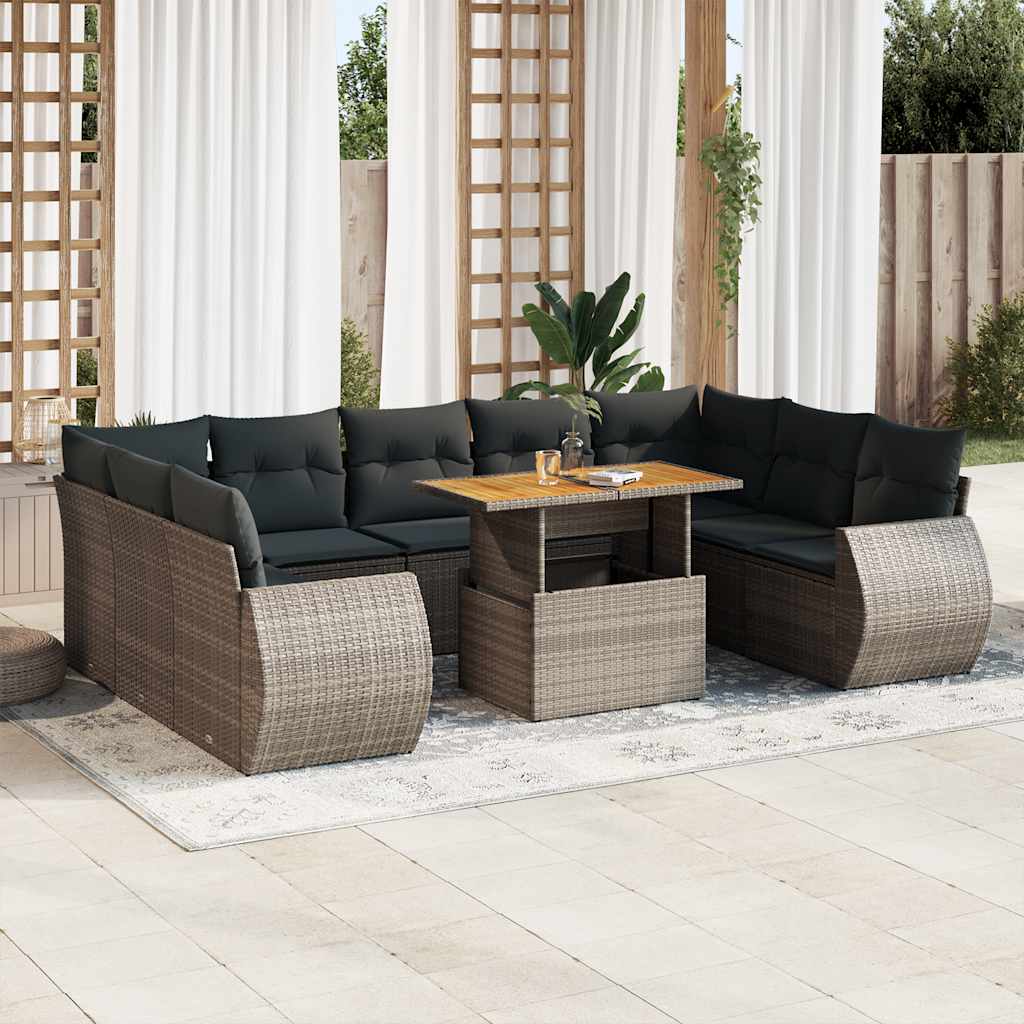 vidaXL Set mobilier de grădină cu perne, 10 piese, gri, poliratan