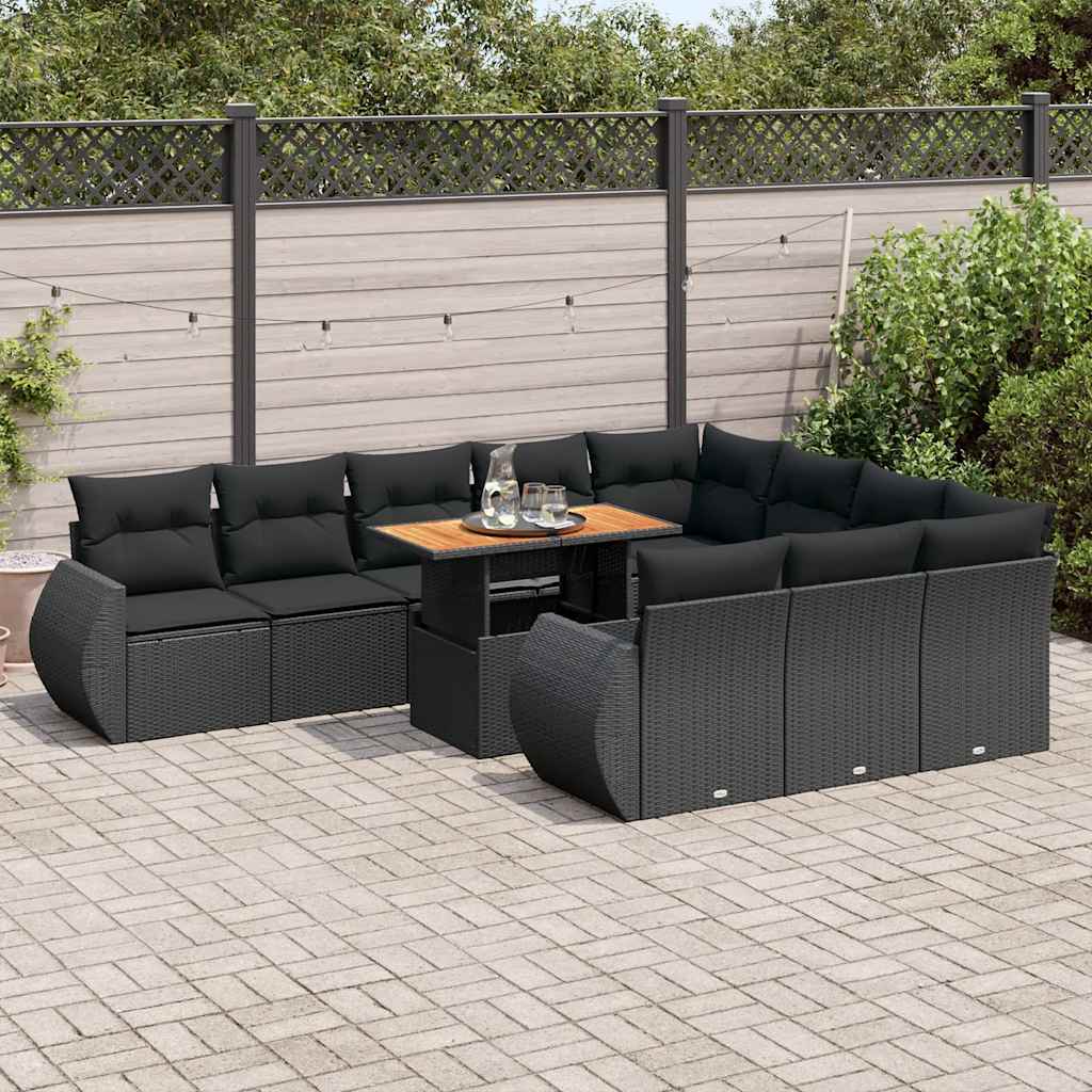 vidaXL Set canapele de grădină cu perne, 11 piese, negru, poliratan