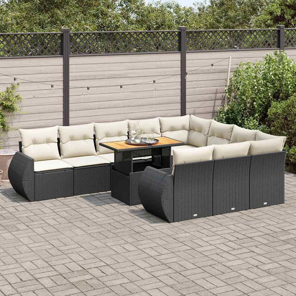 vidaXL Set canapele de grădină cu perne, 11 piese, negru, poliratan