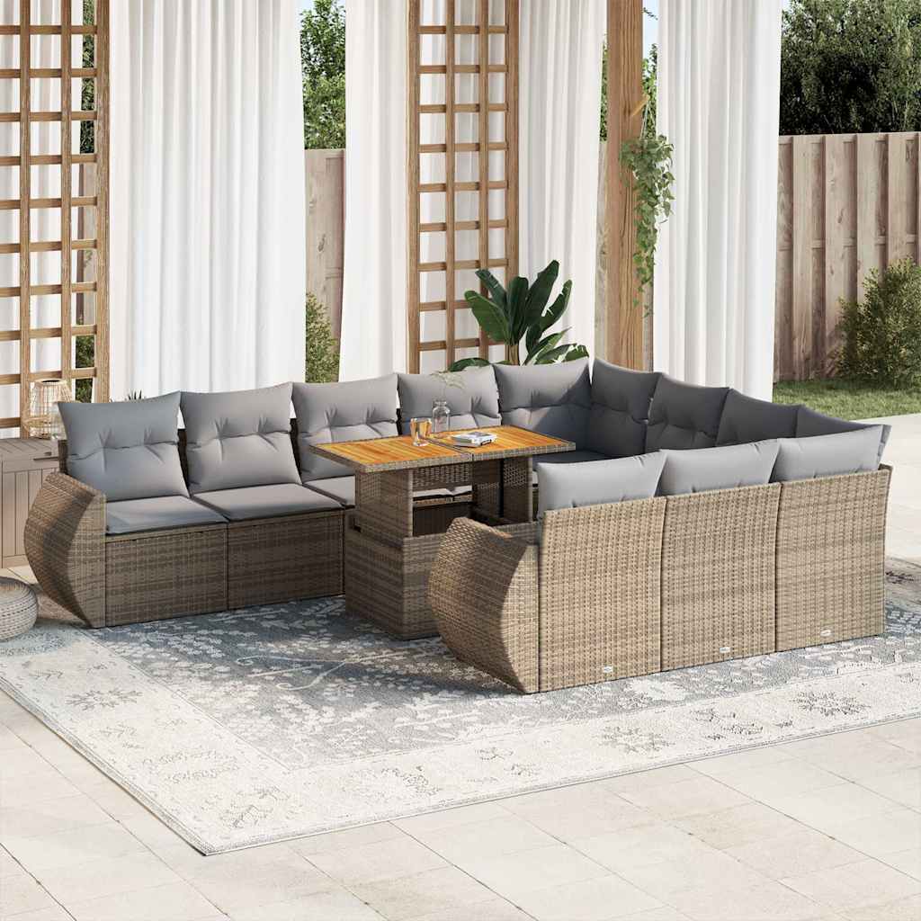 vidaXL Set canapele de grădină cu perne, 11 piese, bej, poliratan