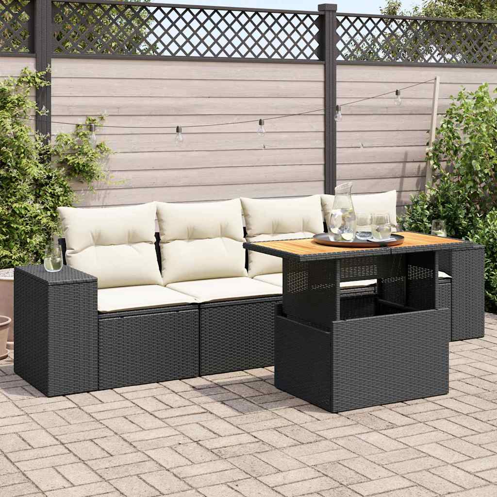 vidaXL 5-tlg. Garten-Sofagarnitur mit Kissen Schwarz Poly Rattan