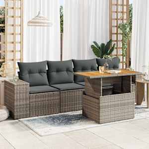 Vrtna sedežna garnitura 5-delna z blazinami siv poli ratan