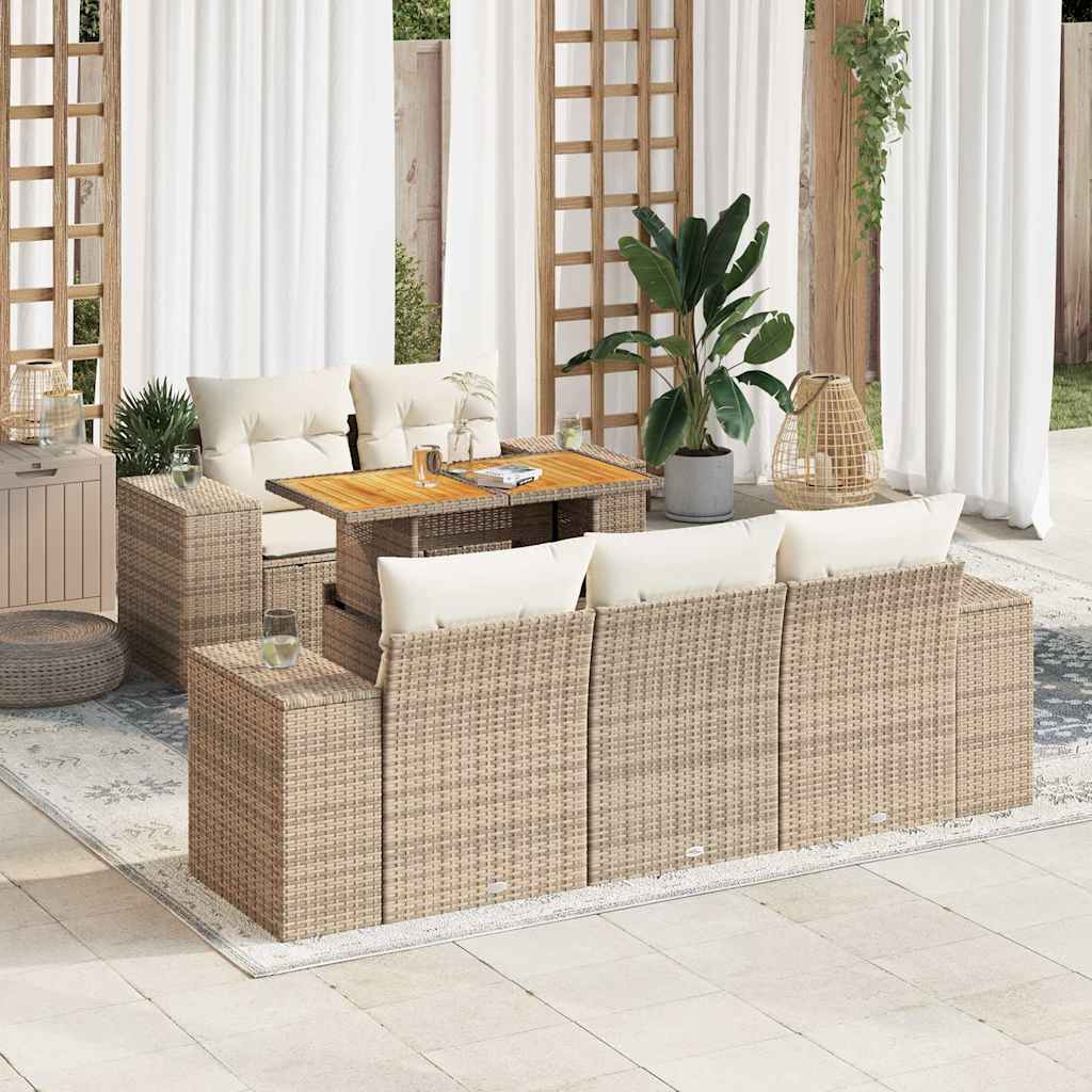 vidaXL 6-tlg. Garten-Sofagarnitur mit Kissen Beige Poly Rattan