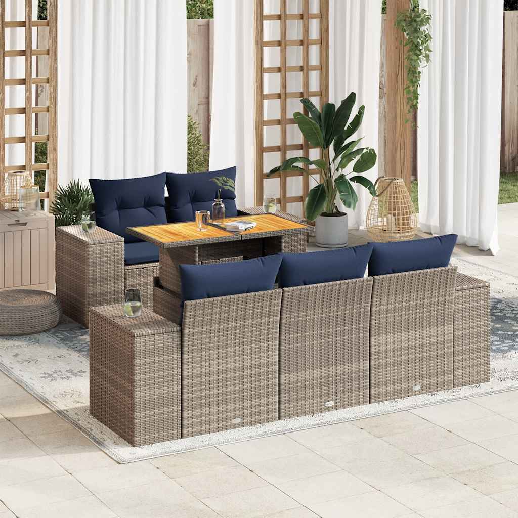 sofasæt til haven 6 dele med hynder polyrattan grå