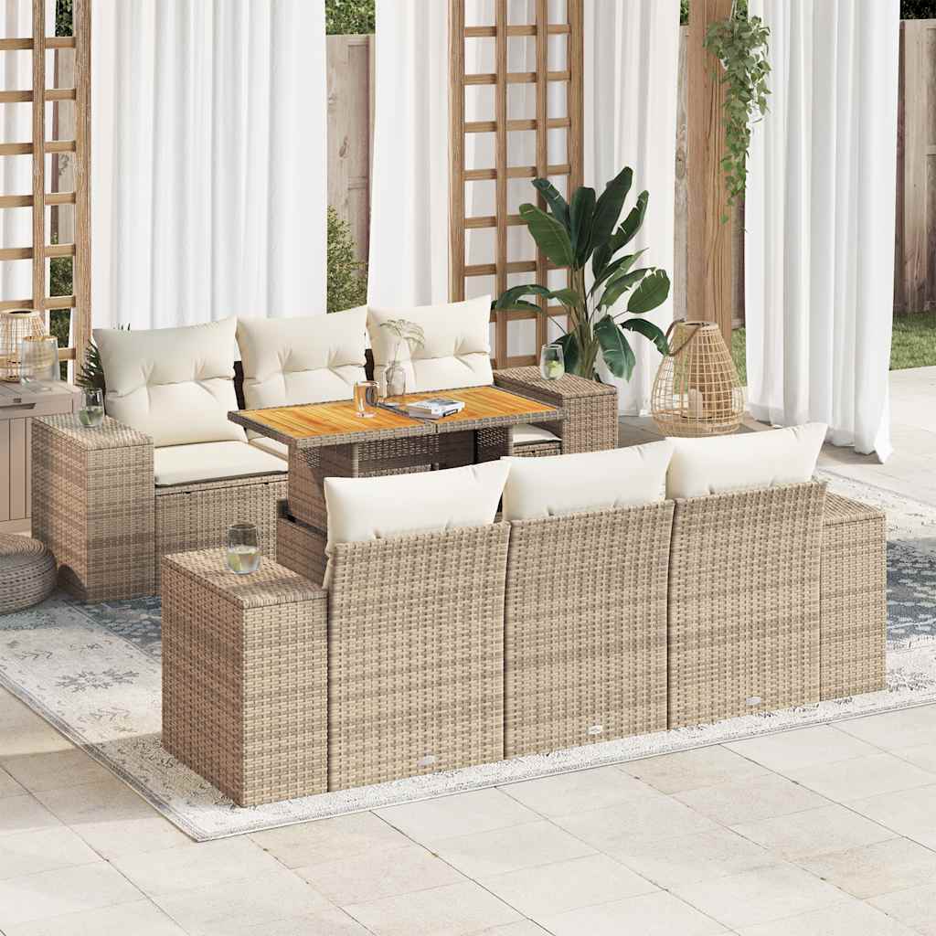 vidaXL Set canapele de grădină, 7 piese, cu perne, bej, poliratan
