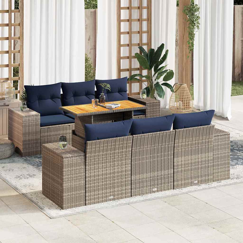 vidaXL Set canapele de grădină, 7 piese, cu perne, gri, poliratan