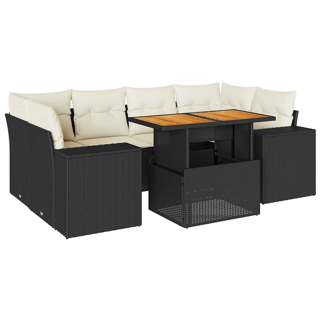 Thumbnail - vidaXL 7-tlg. Garten-Sofagarnitur mit Kissen Schwarz Poly Rattan