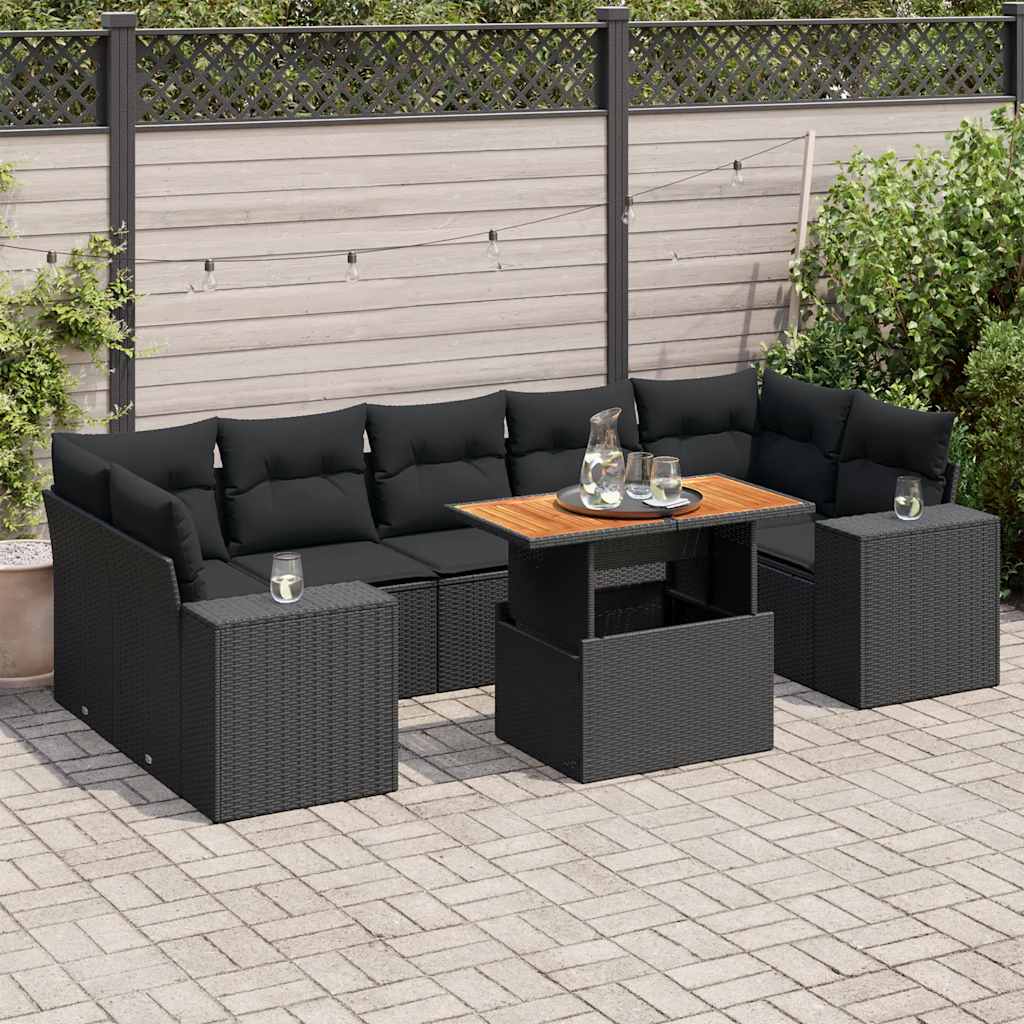 vidaXL Set mobilier de grădină cu perne, 8 piese, negru, poliratan