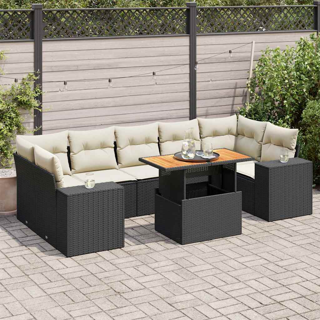 vidaXL 8-tlg. Garten-Sofagarnitur mit Kissen Schwarz Poly Rattan