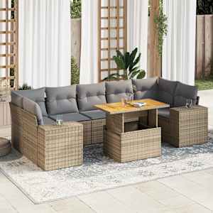 Vrtna sedežna garnitura 8-delna z blazinami bež poli ratan