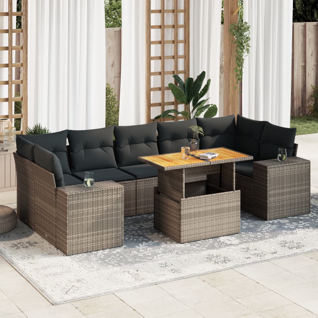 vidaXL 8-tlg. Garten-Sofagarnitur mit Kissen Grau Poly Rattan