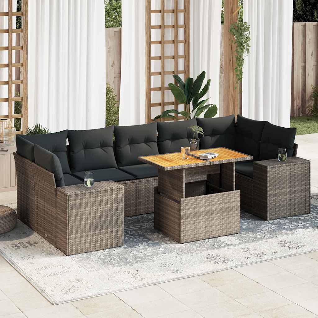vidaXL Set canapele de grădină cu perne, 8 piese, gri, poliratan